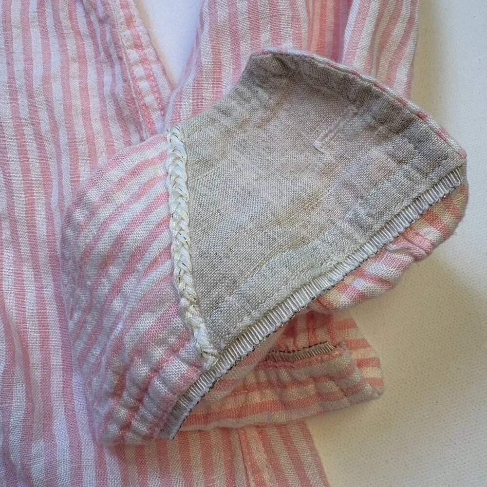 Tommy Bahama Striped Linen Blend Button Up Shirt Pink Medium - Picture 6 of 10